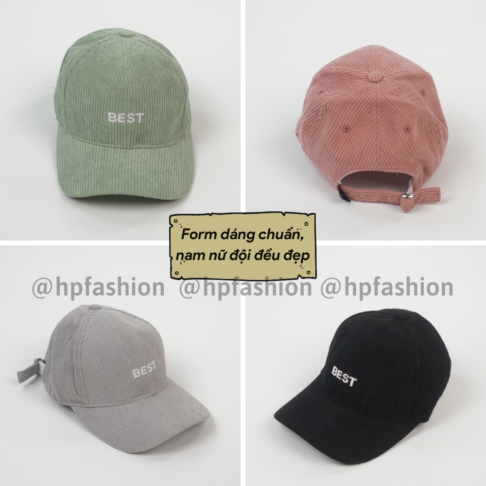 Mũ lưỡi trai ❤️ Nón kết thêu chữ BEST chất nhung tăm cao cấp form unisex nam nữ N57 - Happy Style
