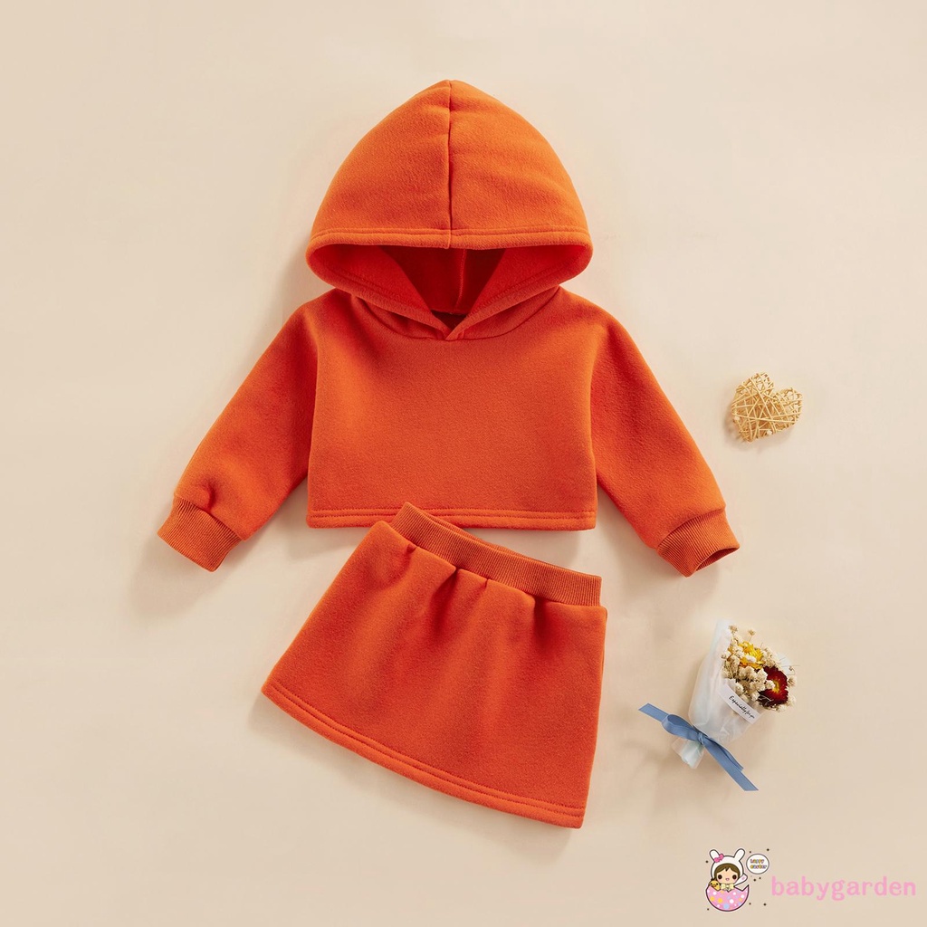 Set áo hoodie tay dài màu trơn phối chân váy lưng thun co giãn thời trang mùa thu cho bé gái từ 9 tháng - 5 tuổi