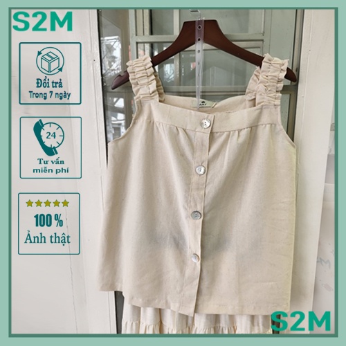 Áo sát nách bản dây vai thun linen mộc S2M, Áo kiểu linen style hàn quốc