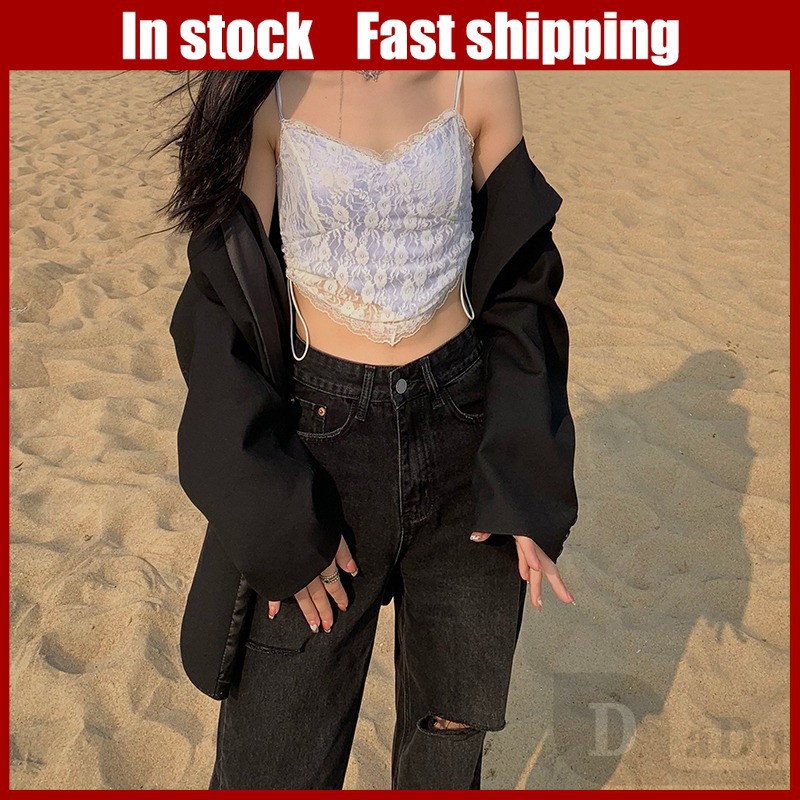 Quần Jeans Nữ Lưng Cao Ống Rộng Cá Tính