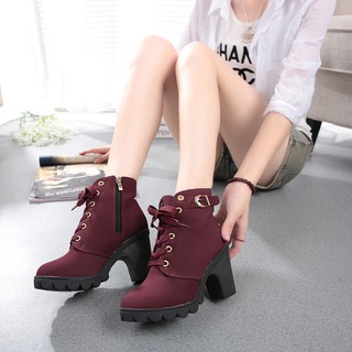 Giày Boot Cao Gót Đế Vuông Nữ