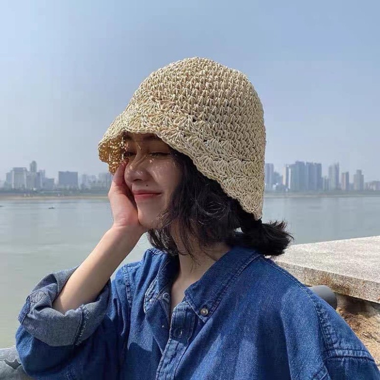 Mũ nón nữ cói đan hoa Summer