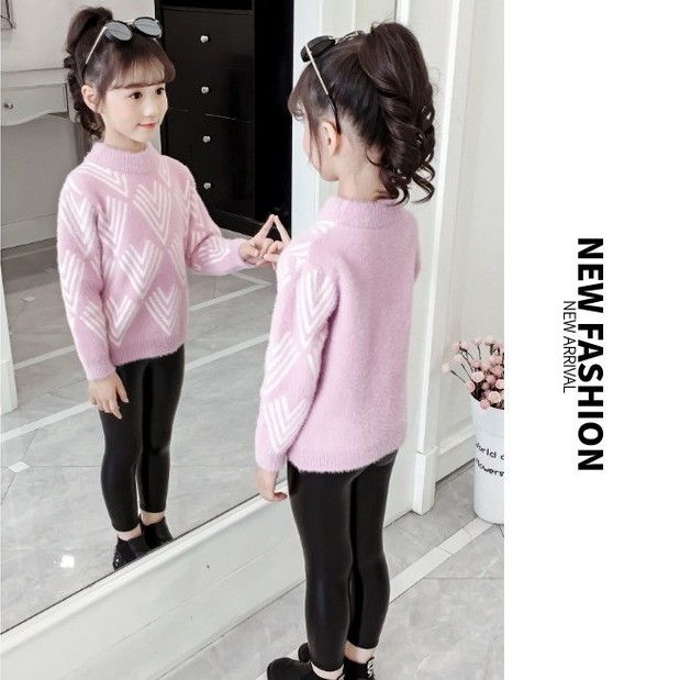 Áo len bé gái lớn họa tiết chữ V cá tính size 15-40kg (HÀNG QCCC) [AL19]