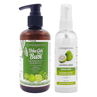 Combo Dầu Gội và Serum Bưởi Milaganics Chiết Xuất Từ Bưởi Thiên Nhiên Chăm Sóc Tóc và Hỗ Trợ Mọc Tóc 300ml
