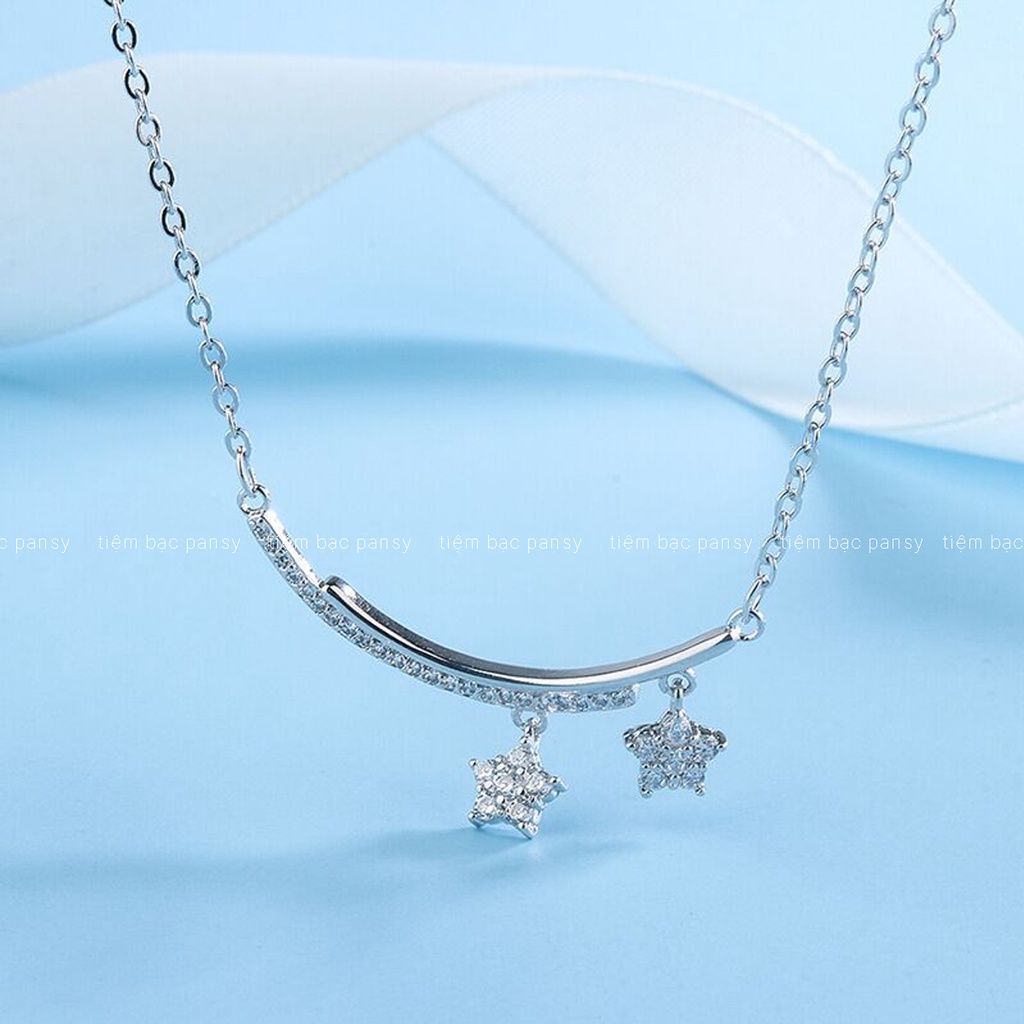 Vòng cổ nữ bạc PANSY hình dải sao băng đính đá lấp lánh, dây chuyền bạc 925 cao cấp