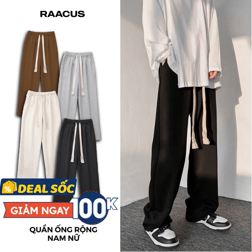 Quần ống rộng nam nữ RAACUS nỉ cotton PE thoải mái, quần ống suông nam nữ oversize phong cách unisex