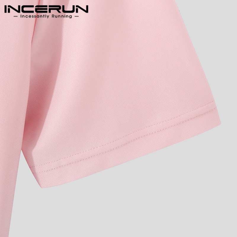 Áo thun INCERUN ngắn tay cổ tròn màu sắc đơn giản thời trang hè cho nam