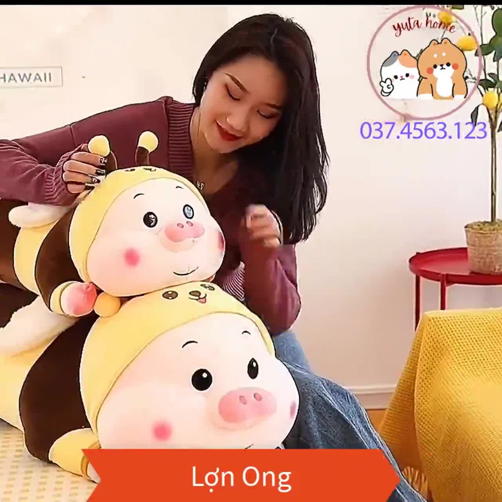 Gấu bông Heo con cosply chú ong nằm - Gấu Bông Ong Vàng Khổng Lồ , Thú Nhồi Bông Chú Lợn vàng Siêu Cute giá rẻ