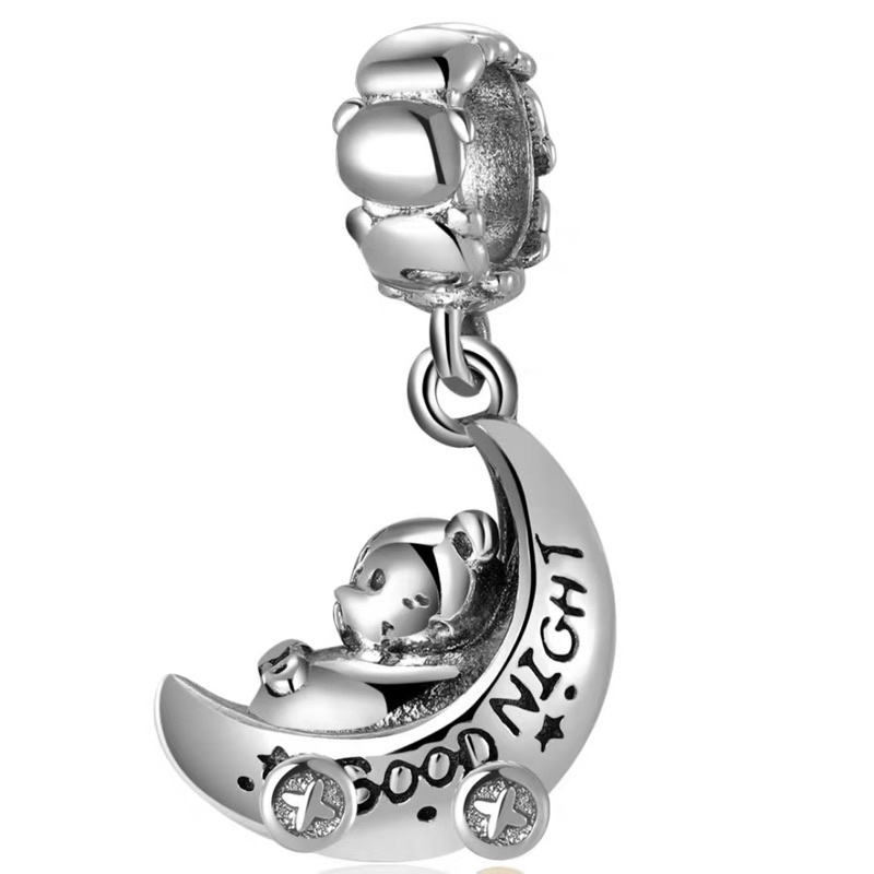 Hạt charm treo gấu nằm trong nôi bạc s925 Cao cấp - CÓ BẢO HÀNH