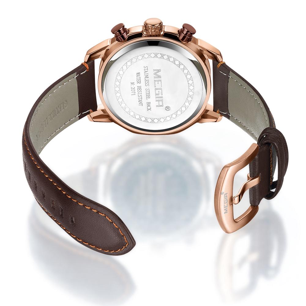 MEGIR 2071 Real 3 Dials Chronograph Luminous Date Display Leather