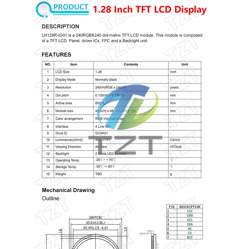 Mô Đun Màn Hình TFT 1.28 Inch TFT LCD RGB 240*240 GC9A01 Mã 240x240 PCB Cho Arduino