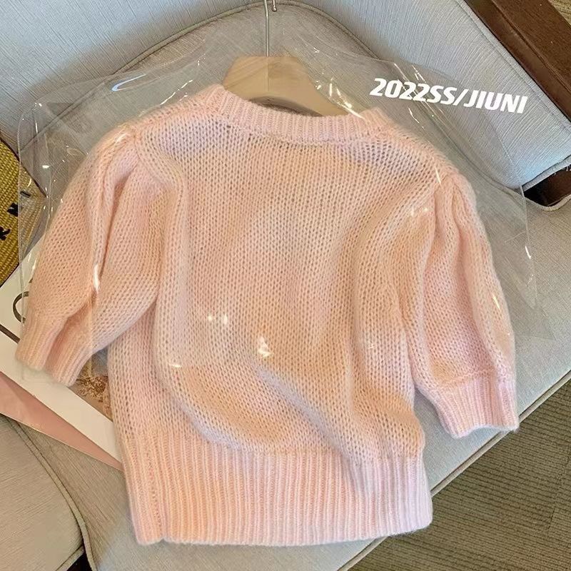 Áo Dệt Kim Tay Phồng Ngắn Mềm Mại Thời Trang Mùa Hè Cho Nữ