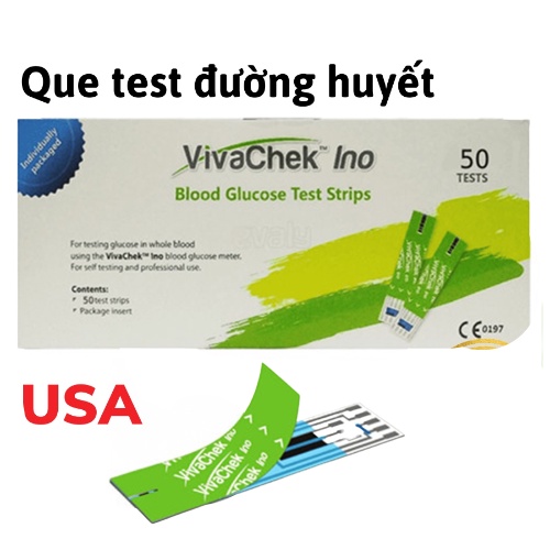 Que thử đường huyết Vivacheck Ino thương hiệu Mỹ, tặng kèm kim, date xa cuối 2023