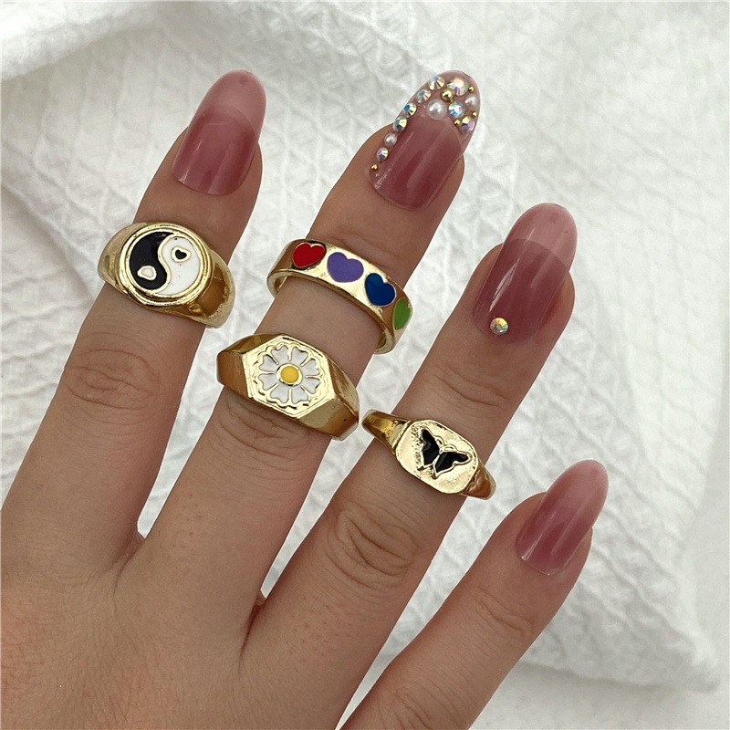 iF YOU Nhẫn   kim loại mặt trái tim đính đá thời trang cho nữ