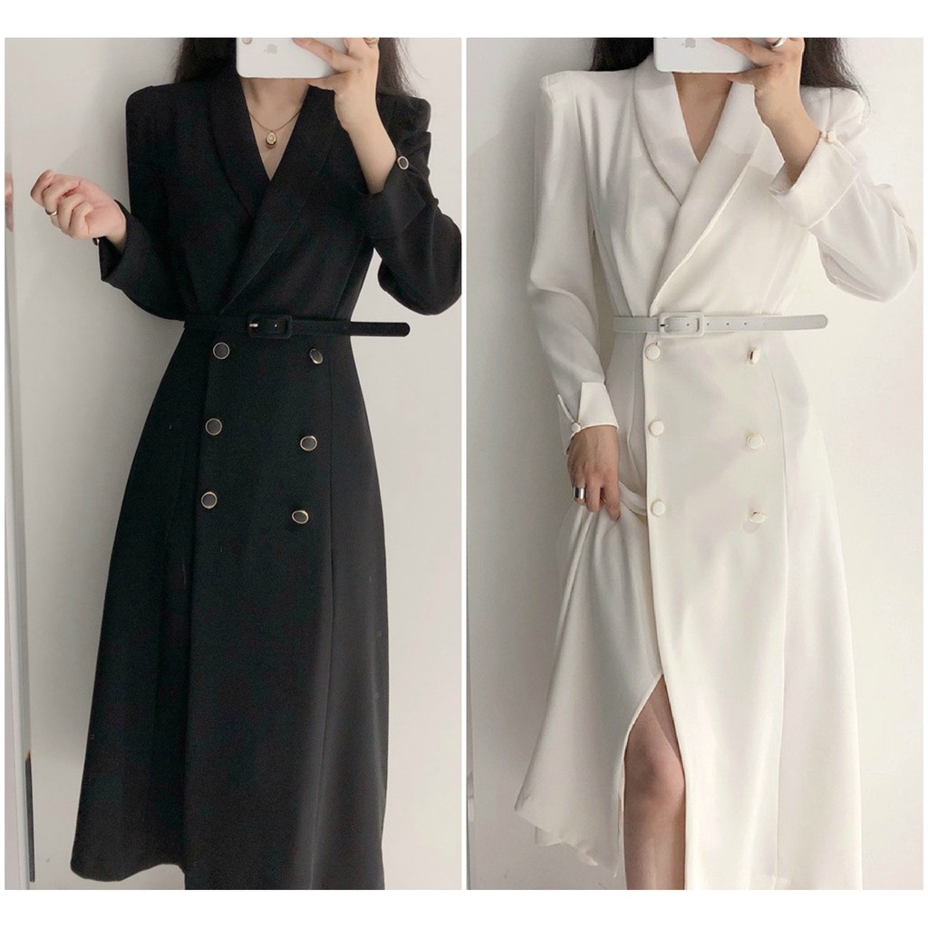 [order 7-15 ngày] Đầm cổ vest thiết kế kèm đài MS105