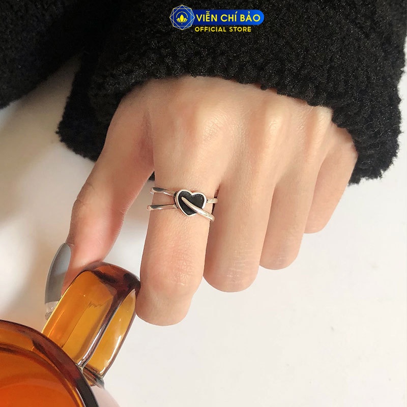 Nhẫn bạc nữ trái tim đá đen nhỏ chất liệu bạc 925 thời trang phụ kiện trang sức nữ Viễn Chí Bảo N000728