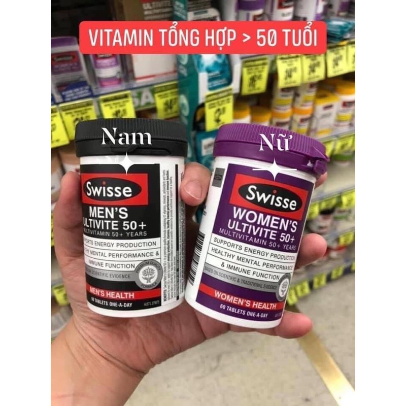 Vitamin tổng hợp nam, nữ Swisse Women + Men  từ 50 tuổi 60 viên Úc - Swisse Men's/Women's Ultivite 50+ Multivitamin