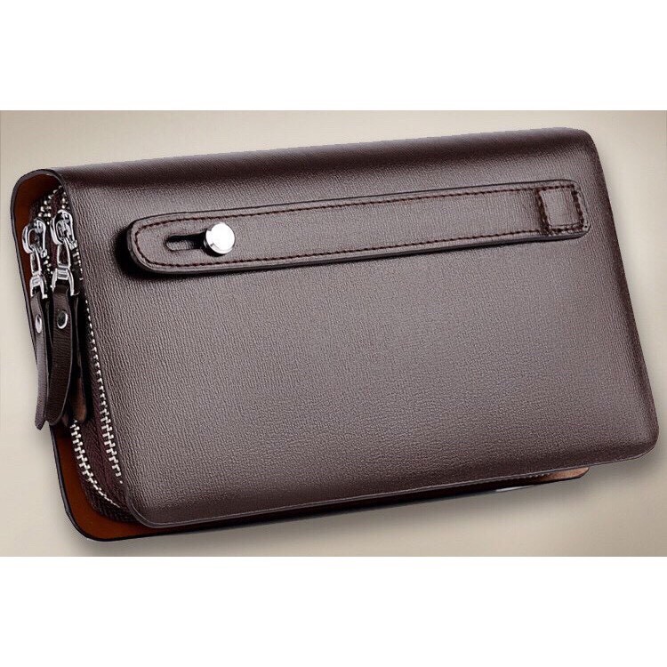 Ví bóp da cầm tay nam nữ YUEKANGAROO (Nâu-Đen) - 2 ngăn khóa | BigBuy360 - bigbuy360.vn