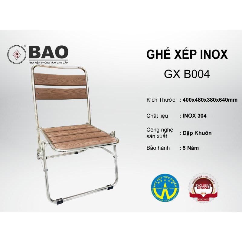 Ghế xếp BAO Inox GXB004 trắng bạc phối vân giả gỗ composite