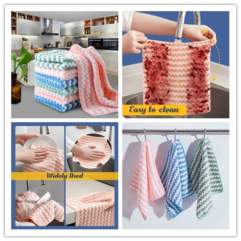 Bộ 3 / 5 Khăn Lau Chén Dĩa Vải Nhung San Hô Thấm Hút Tốt Chống Dính Dầu Tiện Dụng