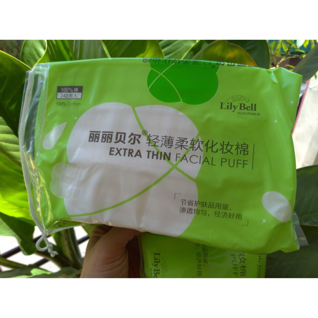 Bông tẩy trang Lily Bell vỏ xanh Extra Thin 240 miếng