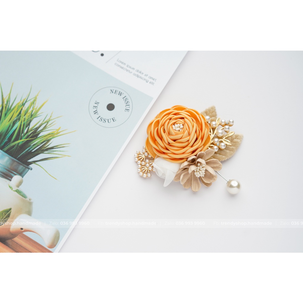 Hoa Cài Áo - Hoa trà cài áo mix hoa cúc cành trai trâm cài - Hoa vải cài áo handmade