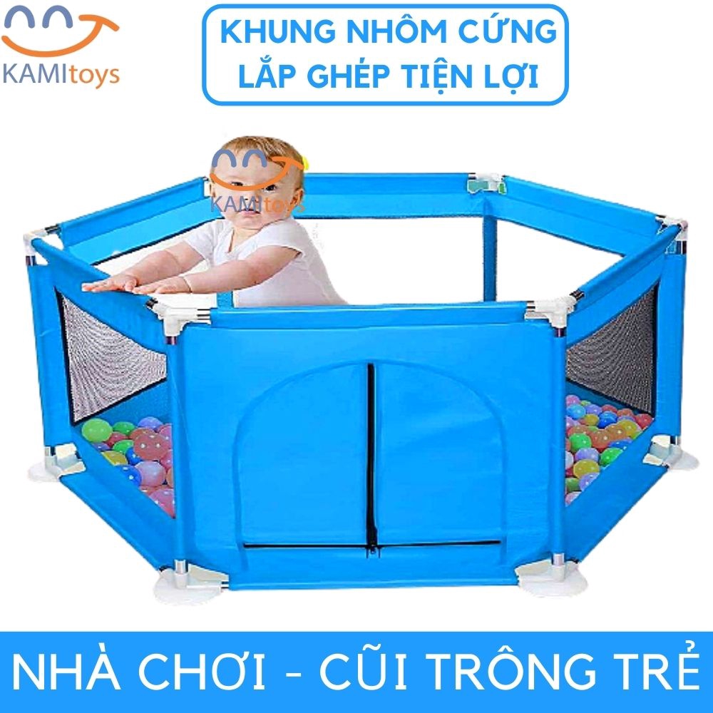 Cũi cho bé hàng đẹp có Cửa lưới ❤️Loại Vải + Khung lắp chắc chắn❤️ kiêm Nhà Quây bóng trẻ em mã 50107