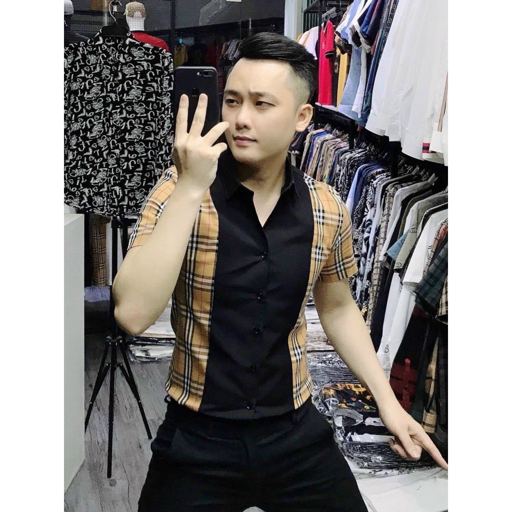 Áo sơ mi nam tay ngắn phổi kiểu BBR đẹp vải mịn mẫu mới 2 màu trắng đen giá rẻ cao cấp AHFASHION | BigBuy360 - bigbuy360.vn