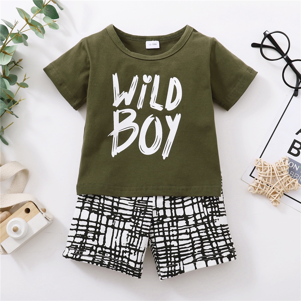 Bộ đồ 2 món Mikrdoo gồm áo thun ngắn tay in họa tiết Wild Boy + quần short thường ngày dành cho bé