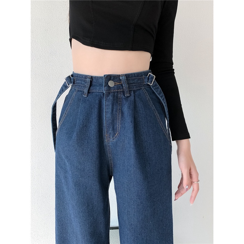Quần jean cạp cao dáng rộng thiết kế mới thời trang phong cách Hàn Quốc