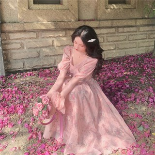 Đầm công chúa tay bồng màu hồng Pastel phong cách tiểu thư Lolita