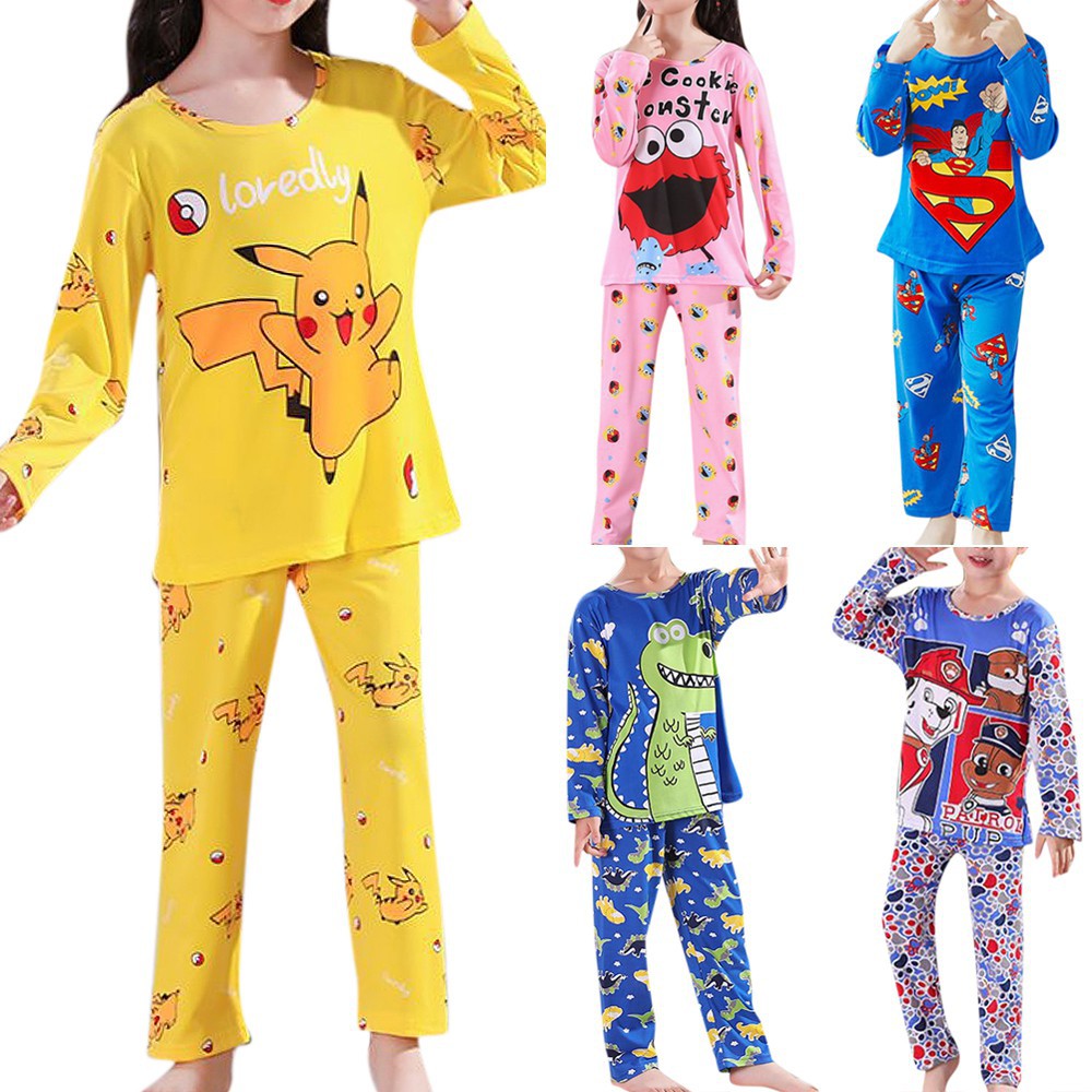 Bộ Pijama Dài Tay In Họa Tiết Hoạt Hình Cho Bé Trai / Gái