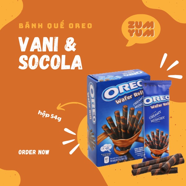 Bánh quế oreo vị vani, socola giòn ngon hộp 54g - Ăn Vặt ZumYum