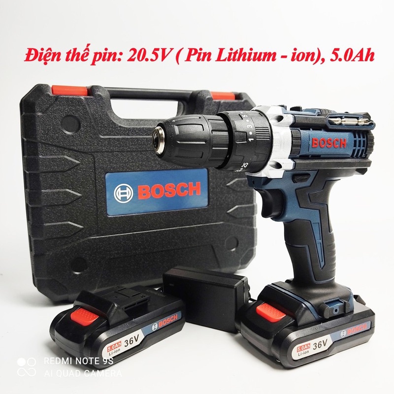 Máy Khoan Pin Bosch 36V 3 chức năng khoan tường, khoan bê tông, khoan sắt có búa + Tặng kèm Full phụ kiện -100% Lõi Đồng