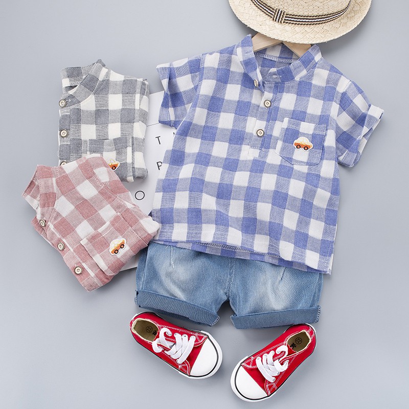 Set Áo Thun Ngắn Tay Cổ Tròn + Quần Short Thời Trang Cho Bé Trai