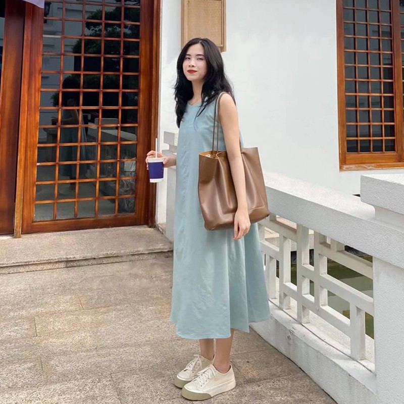 Váy 2 dây dáng suông chất đũi form rộng maxi , Đầm 3 lỗ trơn trắng đen be xanh dài (video/ảnh thật) | BigBuy360 - bigbuy360.vn