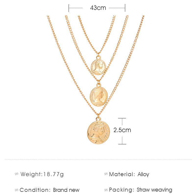 Dây Chuyền Ba Lớp Đính Đồng Xu Phong Cách Bohemian