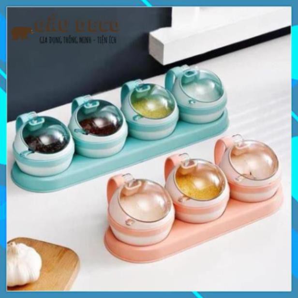 Hũ đựng gia vị bằng nhựa - FREESHIP - Có nắp đậy, set 3-4 hũ