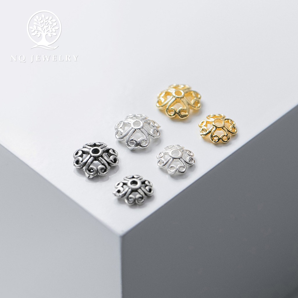 Charm bạc trắng chụp hạt họa tiết trái tim - NQ Jewelry