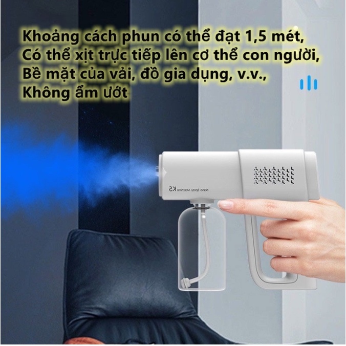 Máy Phun Sương Khử Khuẩn Cầm Tay K5 Cao Cấp - Tích Hợp Đèn UV Diệt Khuẩn 99% - Bảo Hành 12 Tháng