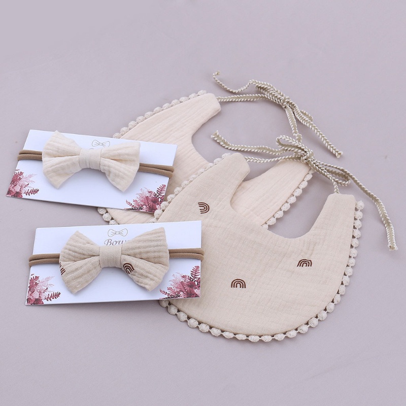 Yếm Ăn Cotton Đính Nơ Có Thể Điều Chỉnh Cho Bé Gái