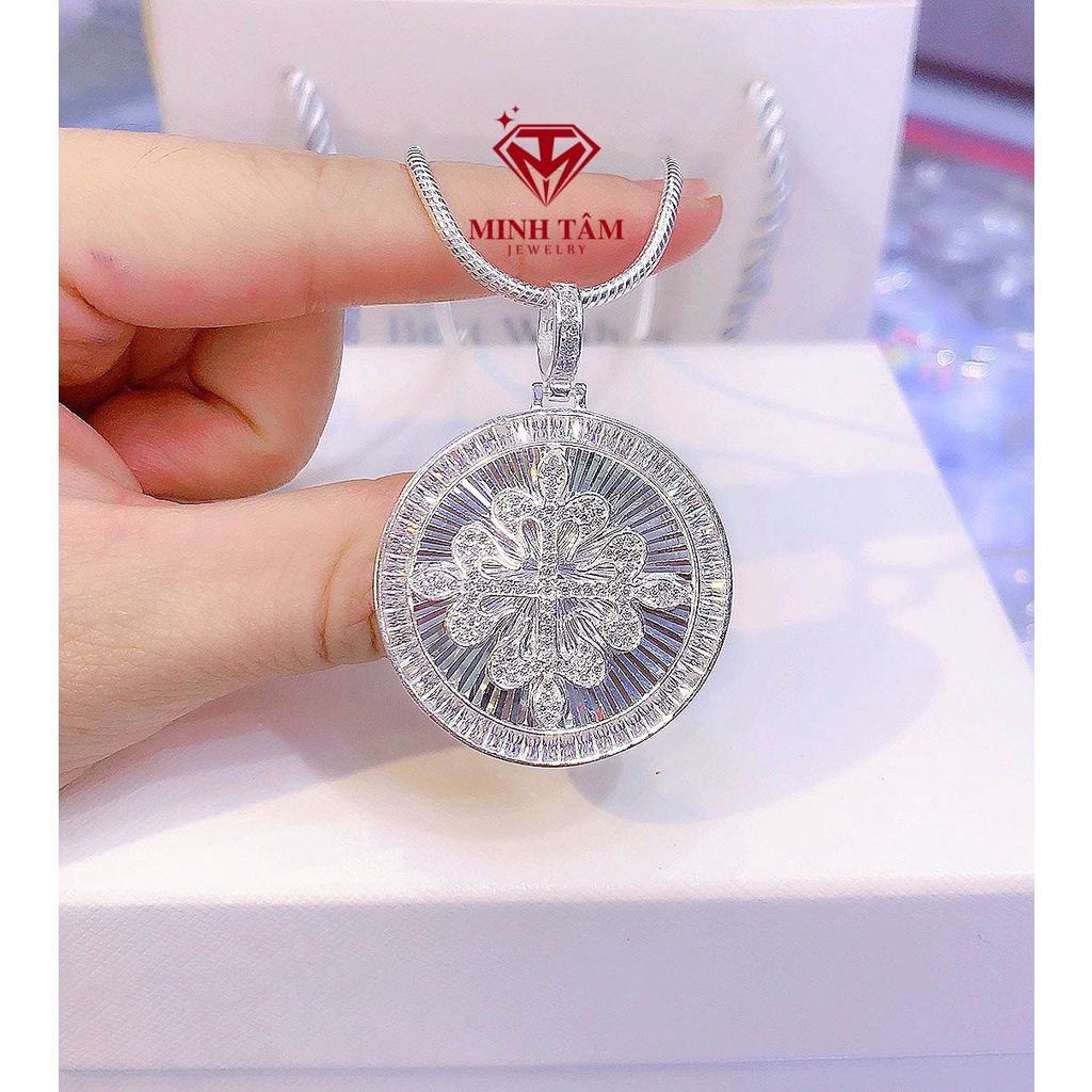 Mặt dây chuyền bạc nam hình tròn in hình khiên bạc ta, Bộ dây chuyền bạc nam hình tròn gắn đá-Minh Tâm Jewelry