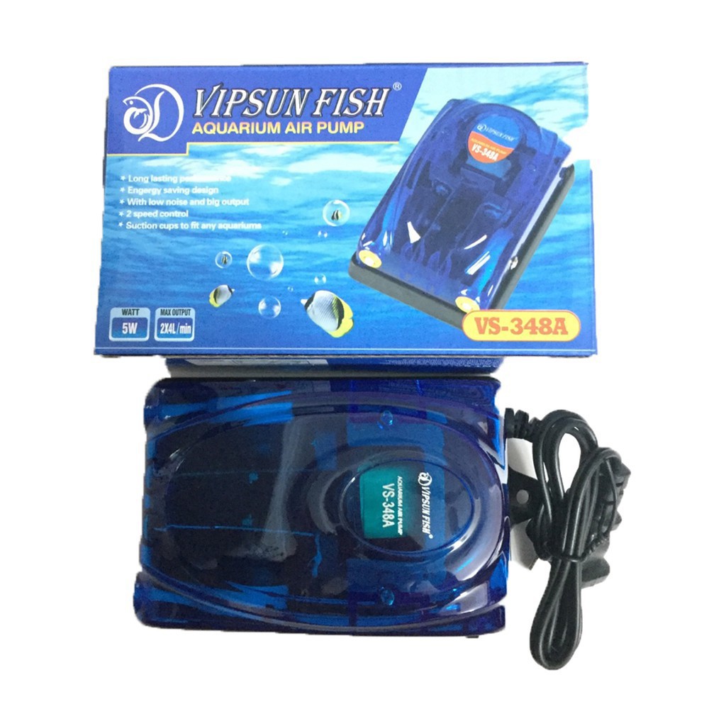 Máy Sục Sủi Khí Oxy 1 Vòi và 2 Vòi 5W Vipsun/Sobo 348A Cho Hồ Cá