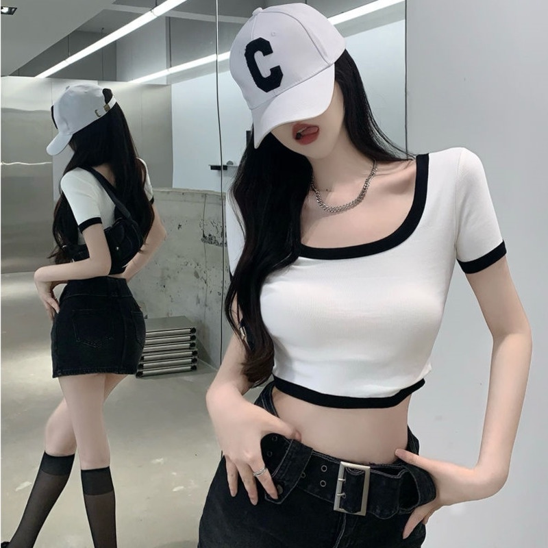 Áo Thun Cổ Chữ u Màu Hồng Thời Trang Mùa Hè Dễ Phối Đồ