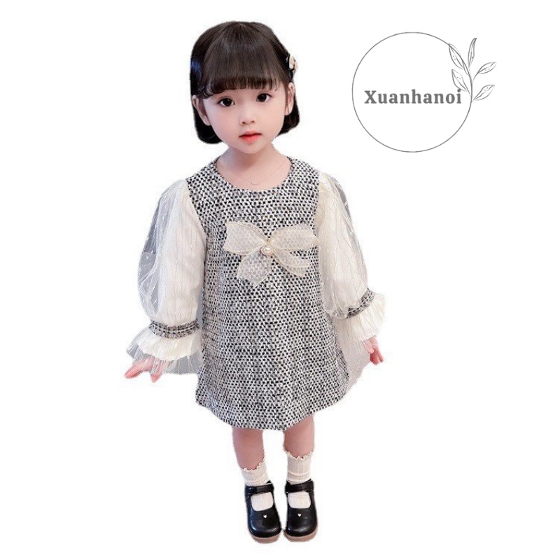Váy bé gái váy dạ nơ ngọc tay bèo XHN709