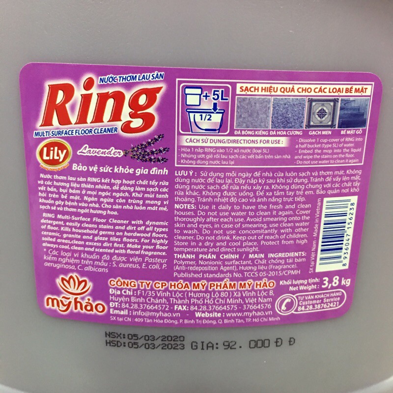 Nước thơm lau sàn Ring can 3.8kg (đủ mùi)