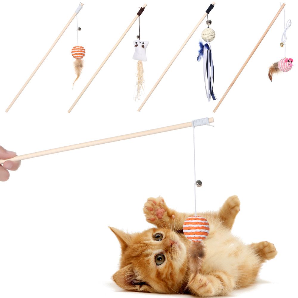 Đồ Chơi Que Gỗ Mini Đính Lông Vũ Hình Chuột Hoạt Hình Vui Nhộn Tương Tác Thú Cưng