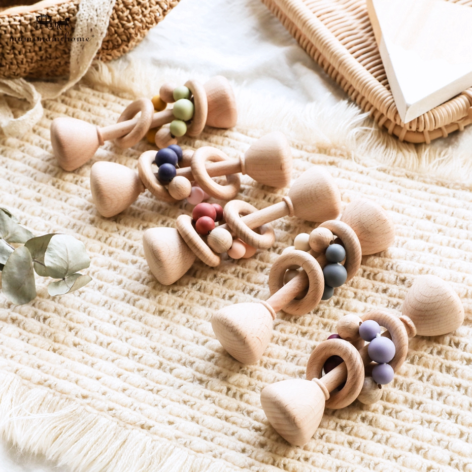 【COD】 1 cái Đồ chơi trẻ em bằng gỗ Teething Beech Wood Toys Đồ chơi trẻ em Nhai silicone Teething Baby Rattles bằng gỗ Đồ chơi cho trẻ em đang mọc răng BPA Miễn phí cho trẻ sơ sinh