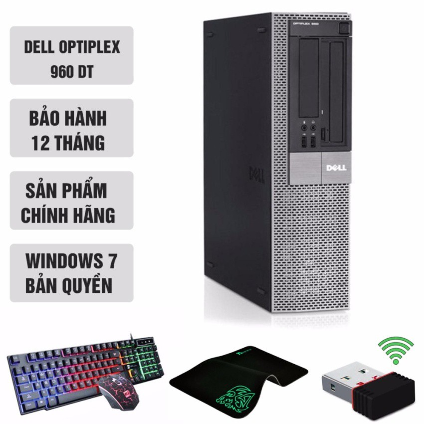 Máy tính văn phòng Dell Optiplex 960 DT (Core 2 Quad Q6600, Ram 8GB, HDD 1TB) + Quà Tặng - Hàng Nhập Khẩu
