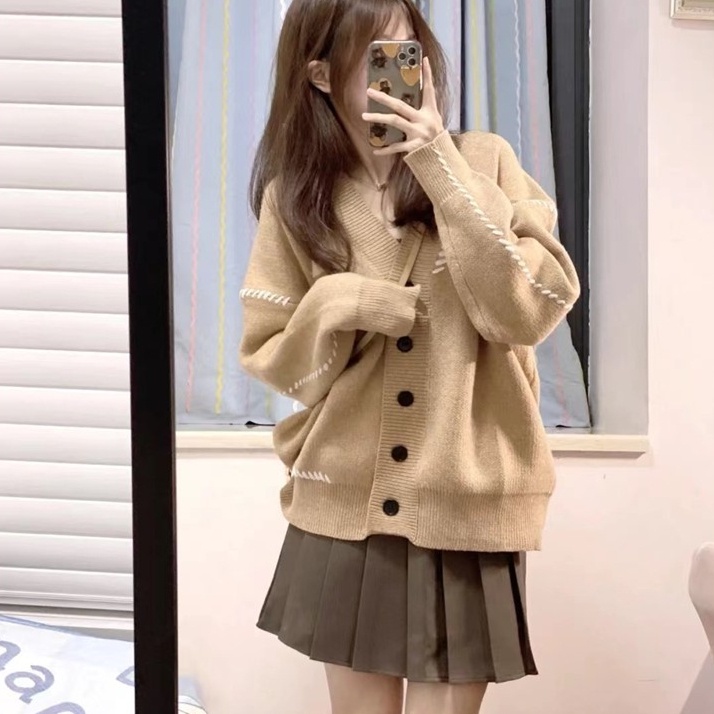 Bộ Áo Sweater Dệt Kim + Chân Váy Xếp Ly Xinh Xắn Dành Cho Nữ